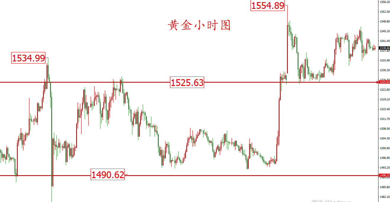 黃金價格走勢圖：黃金小時圖