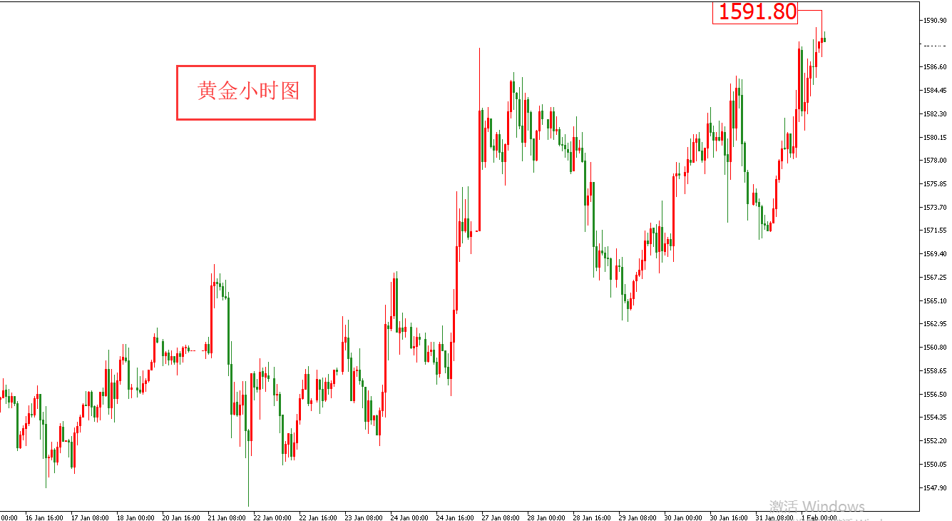 黃金價格走勢圖：黃金小時圖